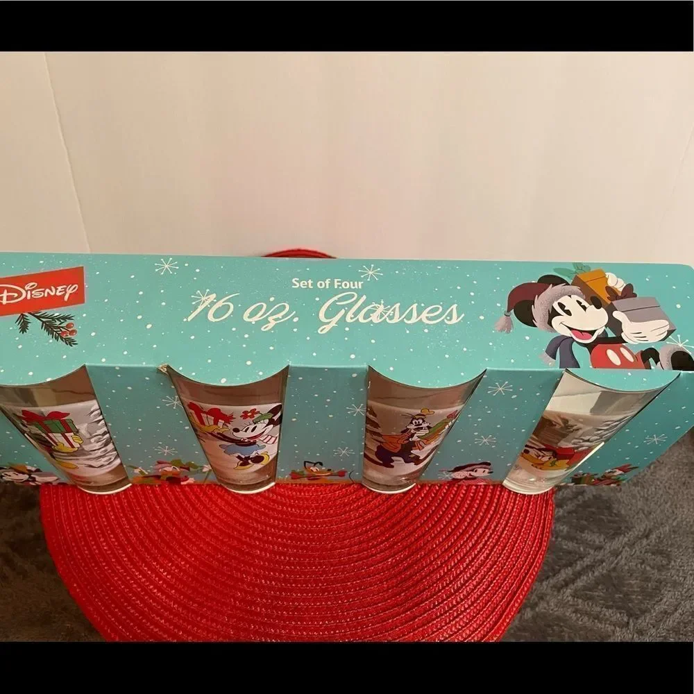 Disney Mickey Mouse Holiday Glasses set of 4 NWT